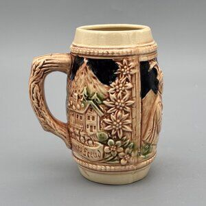 Vintage German Beer Stein Alpine Village Scene Figural Stoneware Mug